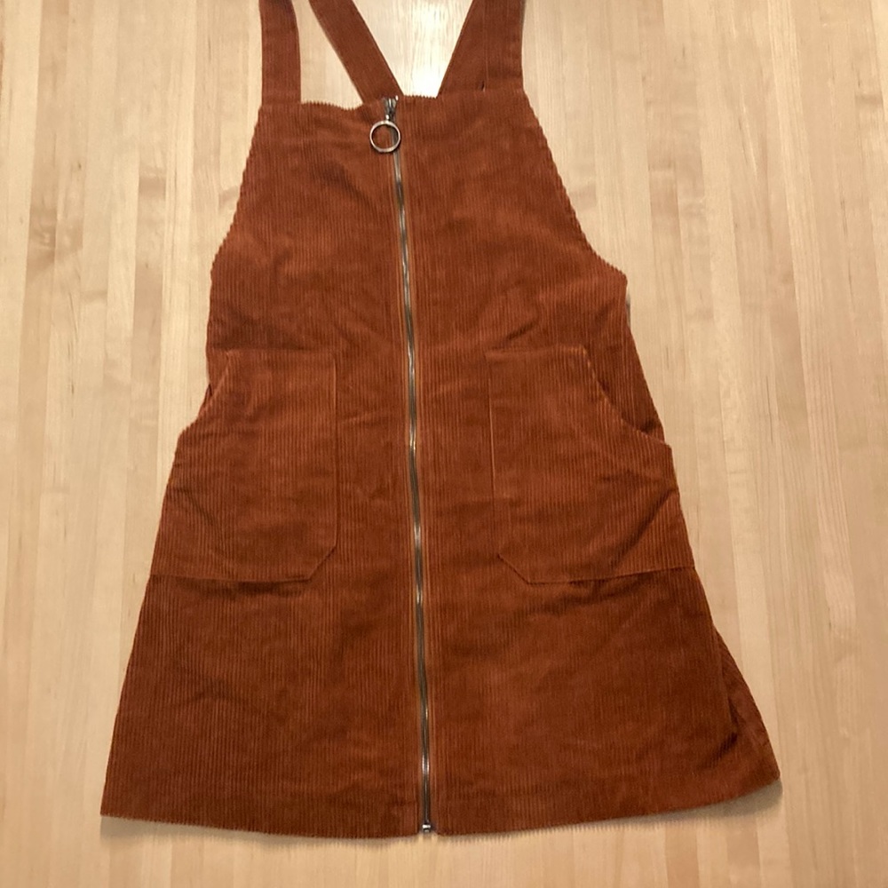 Red (burnt sienna) overall dress.